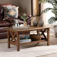 Baxton Studio SW5208-Walnut-M17-CT Reese Traditional Transitional Walnut Brown Finished Rectangular Wood Coffee Table